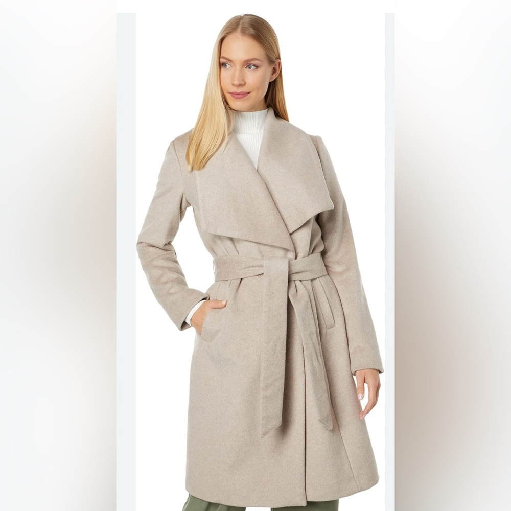 Cole Haan Light Beige Wool Wrap Coat, size 14